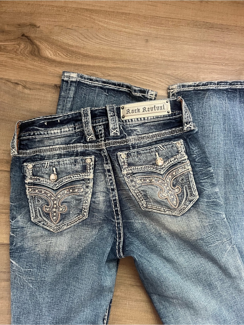Rock Revival Faded Indigo Bootcut Jeans with Contrast Stitching - Picture 4 of 5